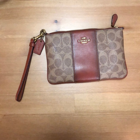 Monogrammed Brown Coach Wristlet - Picture 1 of 7